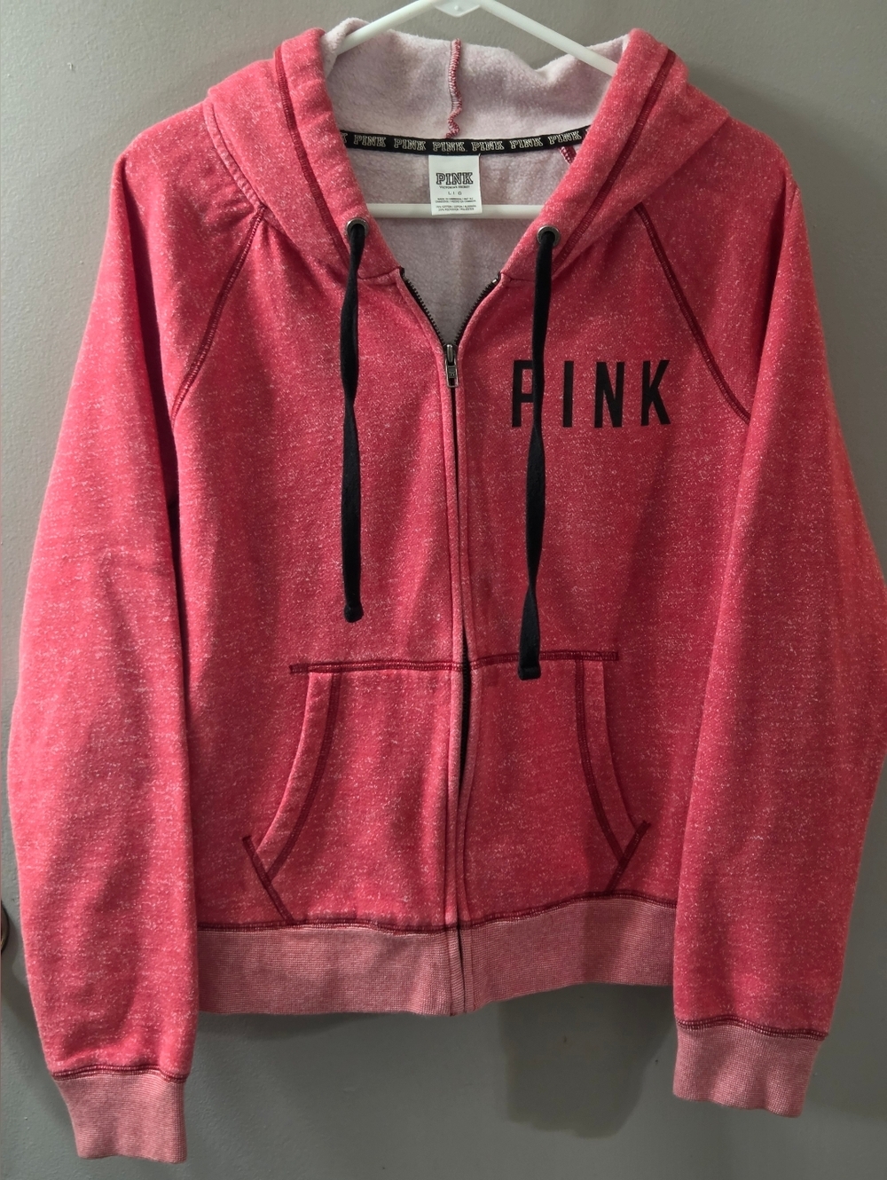 Pink Victoria's Secrets Coral Hoodie Jacket Full Zip . Sz L Like New